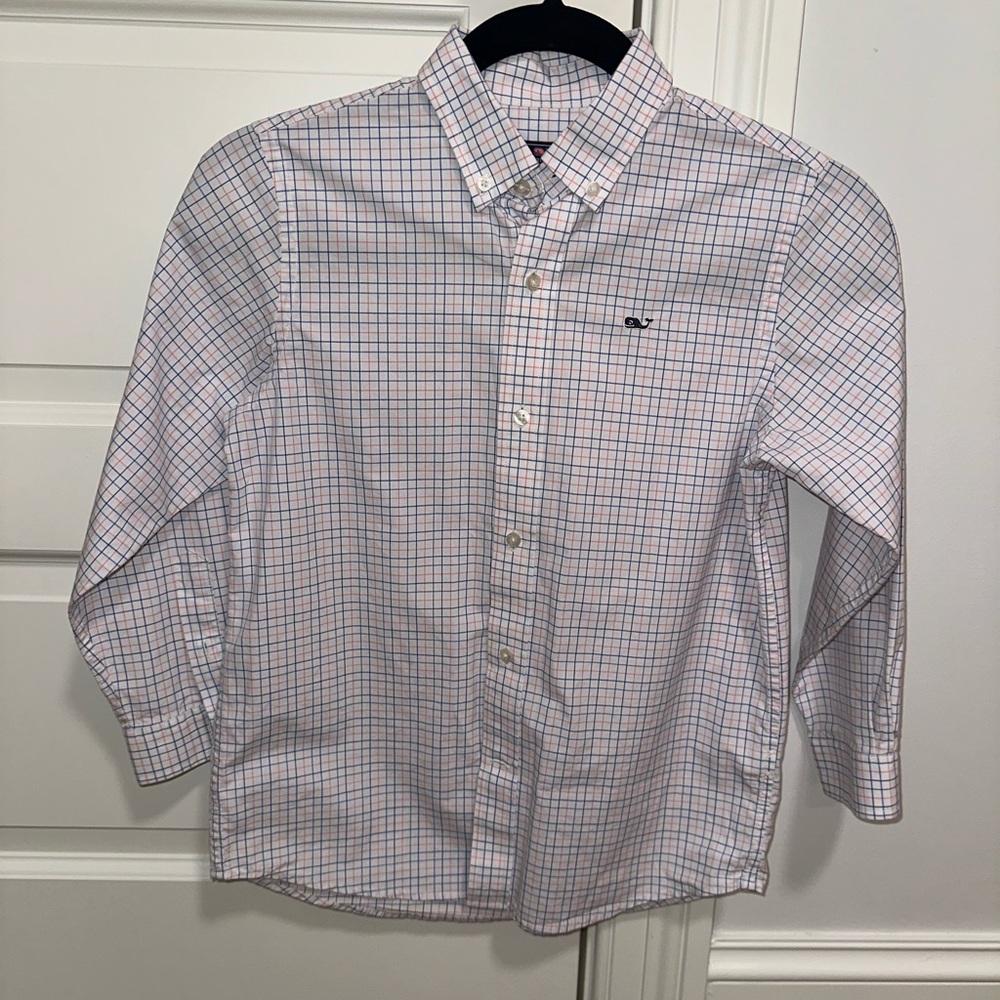 Great Condition Vineyard Vines Blue and Pink Check Shirt - Boys size 7